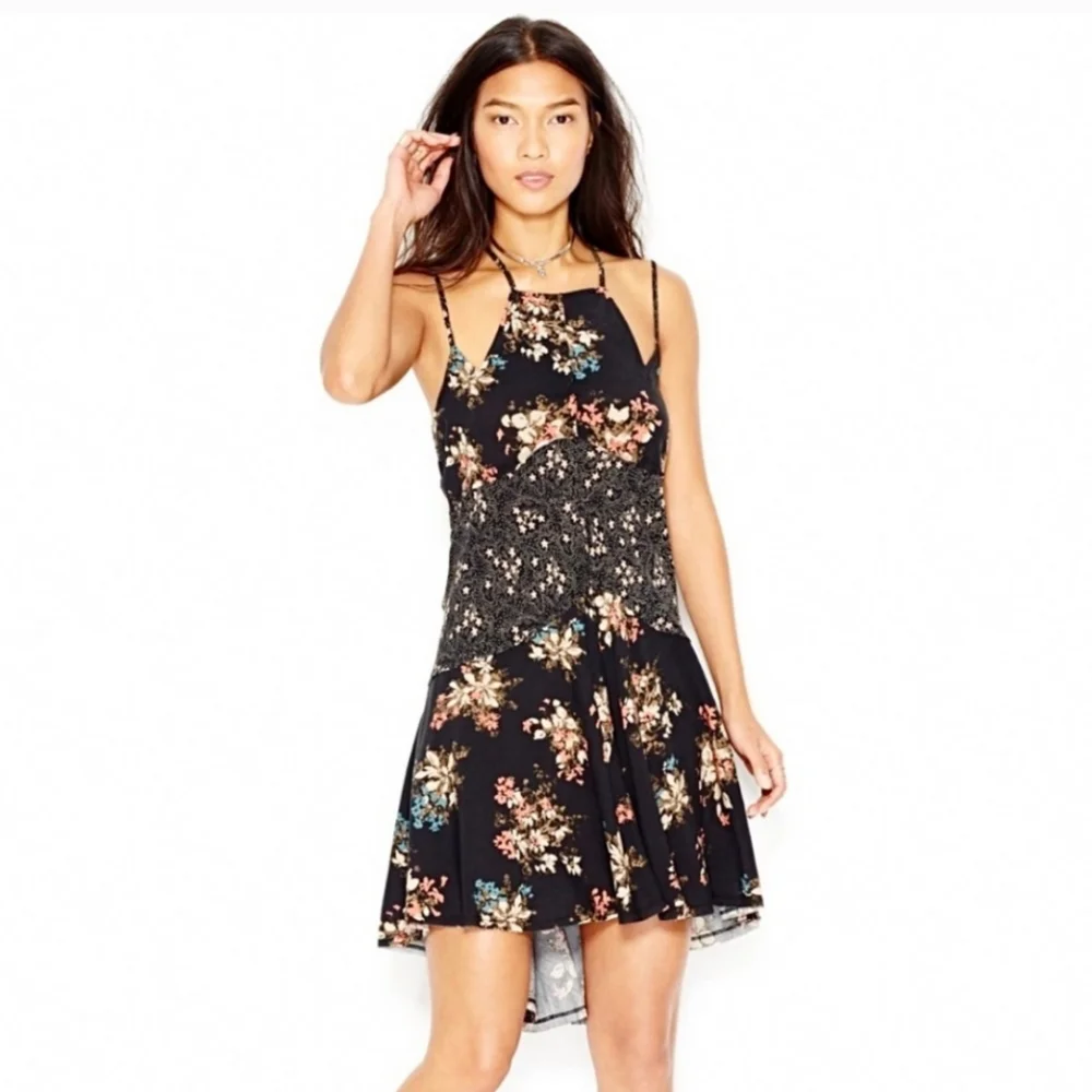 Free People Floral Black Dress Size Small - Picture 1 of 5